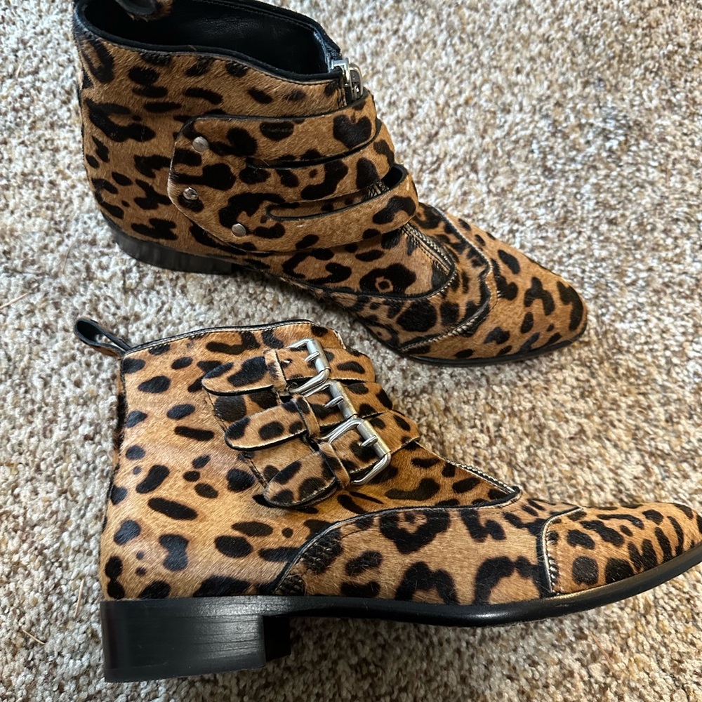 Tabitha Simmons Calf Hair Leopard Print Boots
